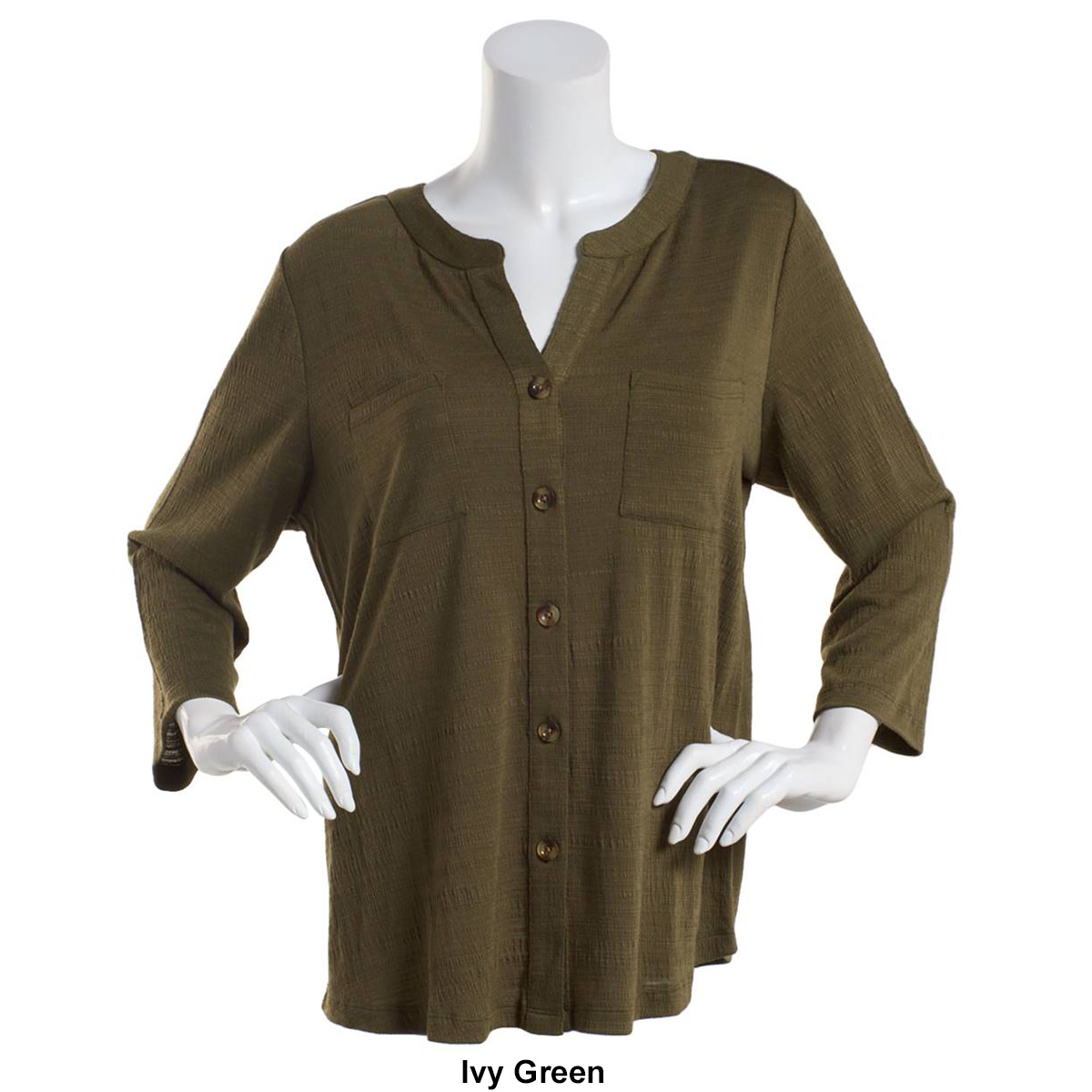 Womens Emily Daniels 3/4 Sleeve Solid Casual Button Down Blouse