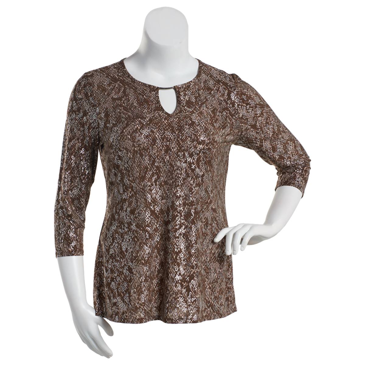 Womens Emily Daniels 3/4 Sleeve Foil Snakeskin Bar Neck Blouse