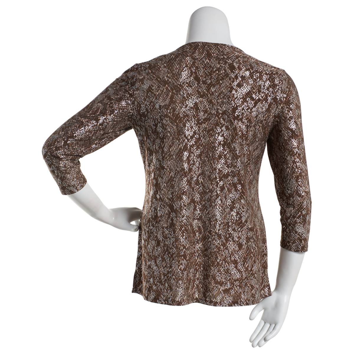 Womens Emily Daniels 3/4 Sleeve Foil Snakeskin Bar Neck Blouse