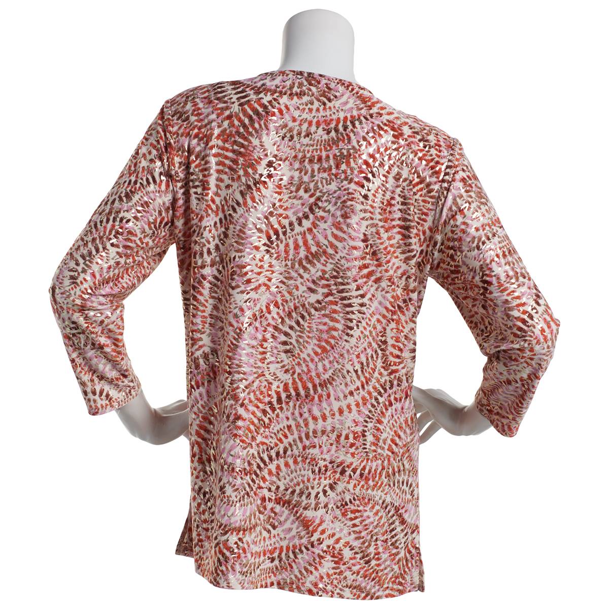 Womens Emily Daniels 3/4 Sleeve Foil Bar Neck Knit Top