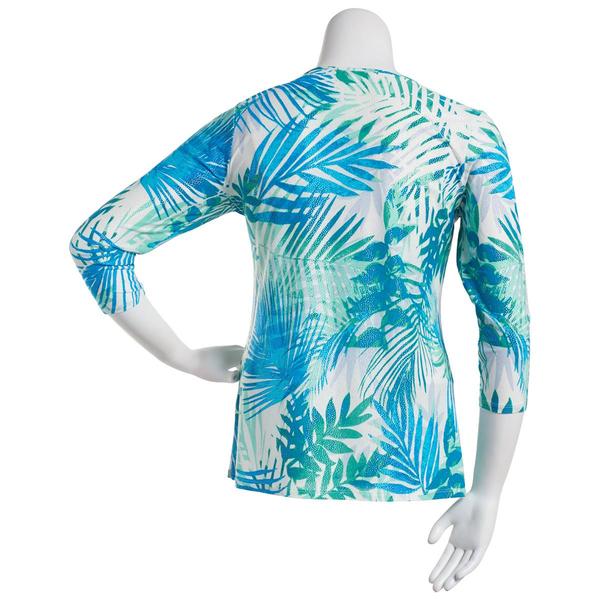 Womens Emily Daniels 3/4 Sleeve Foil Leaf Bar Neck Knit Top-Blue alternate view
