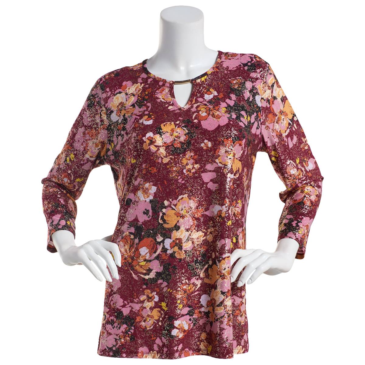 Womens Emily Daniels 3/4 Sleeve Foil Floral Bar Neck Blouse