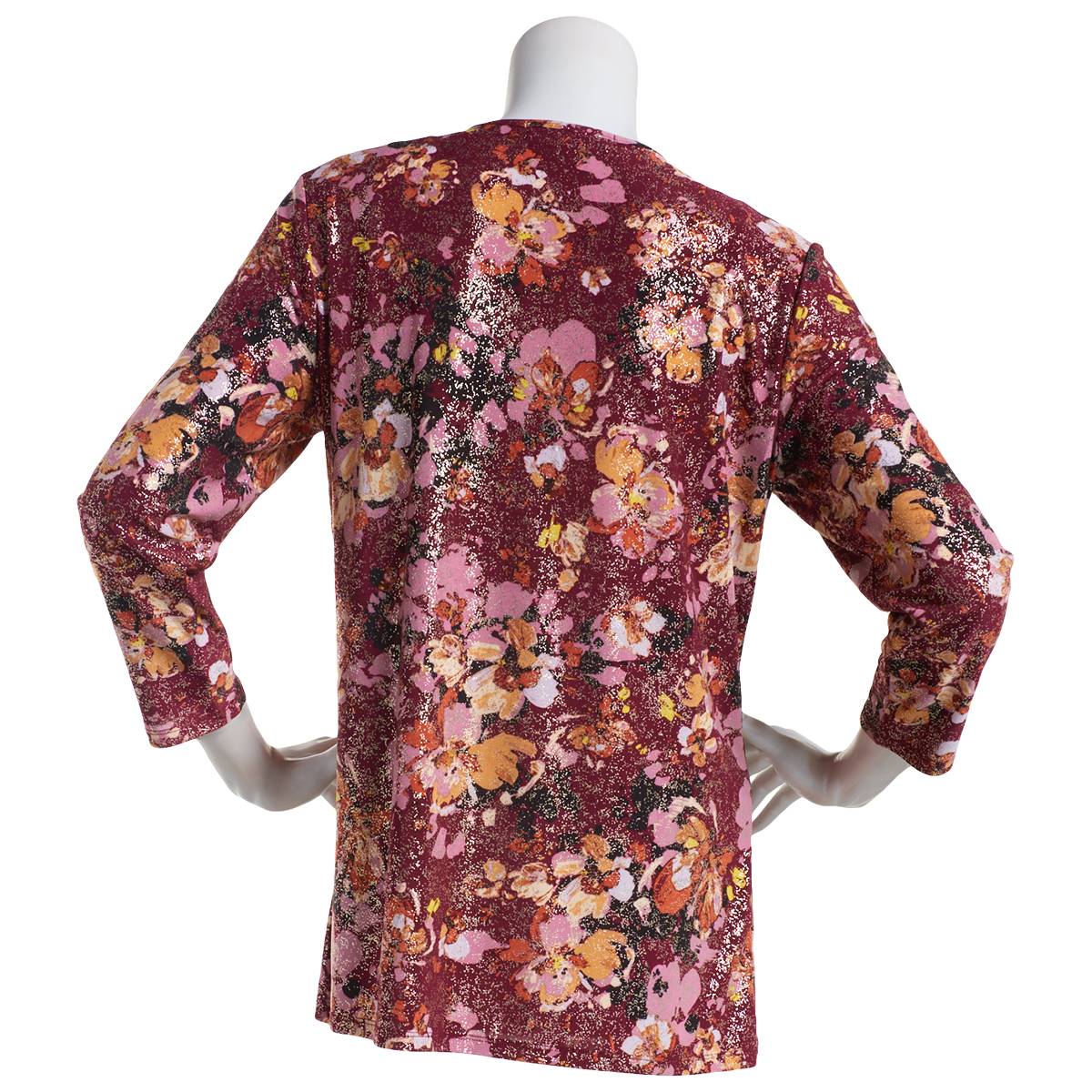 Womens Emily Daniels 3/4 Sleeve Foil Floral Bar Neck Blouse