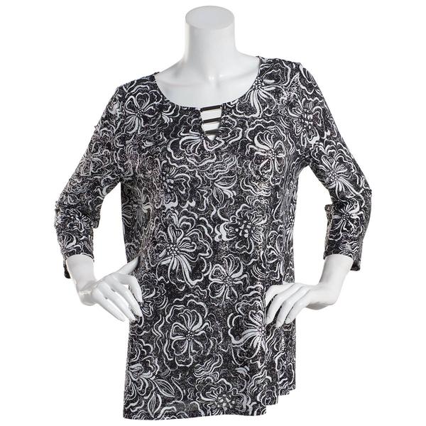 Womens Emily Daniels 3/4 Sleeve Foil Floral Bar Neck Blouse