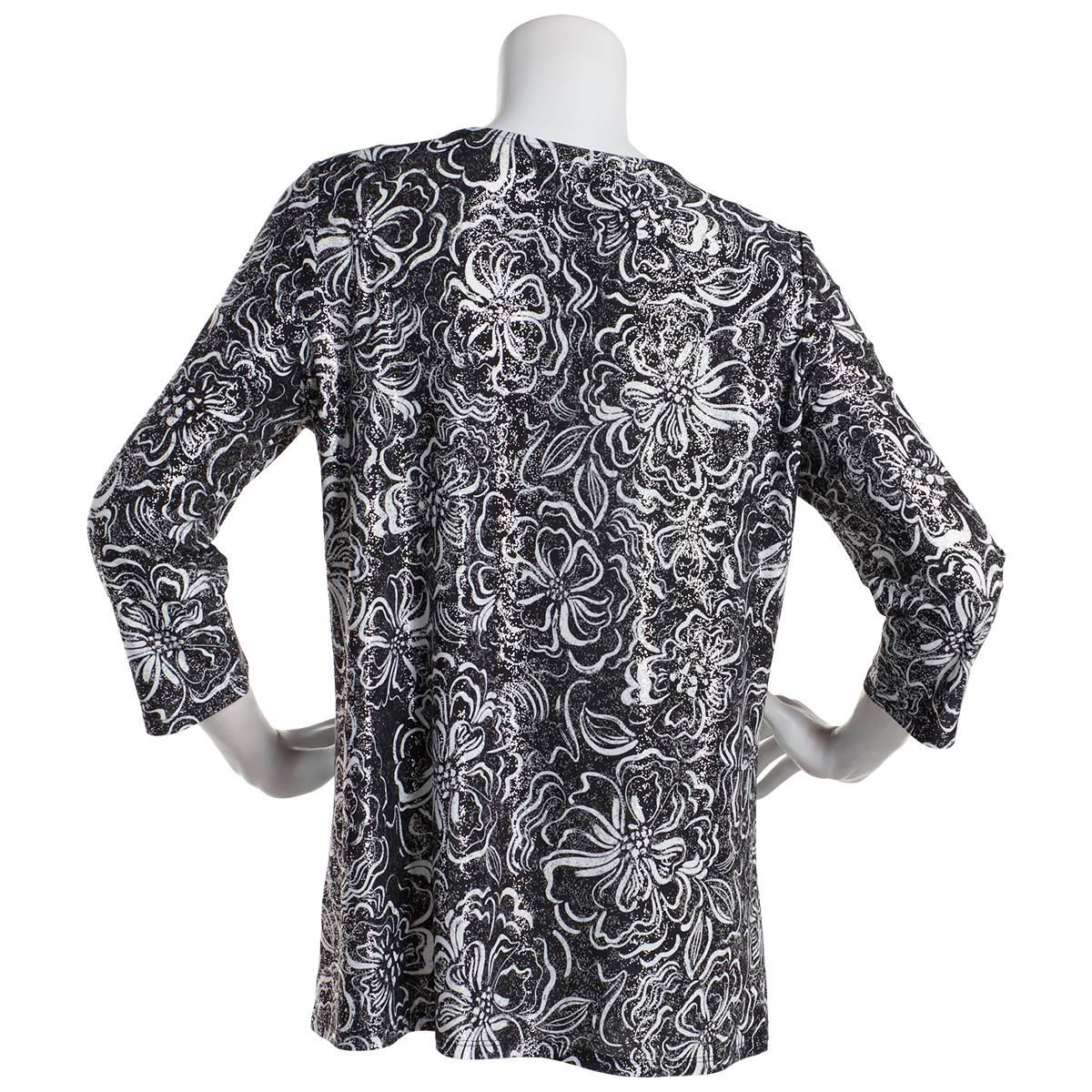 Plus Size Emily Daniels 3/4 Sleeve Foil Floral Bar Neck Blouse