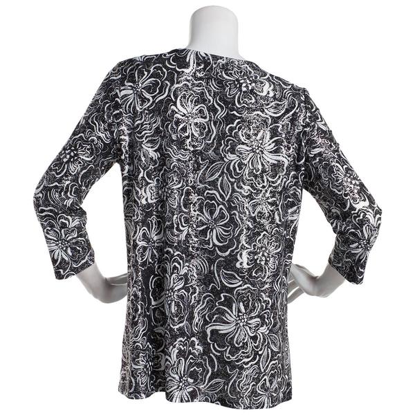 Womens Emily Daniels 3/4 Sleeve Foil Floral Bar Neck Blouse alternate view