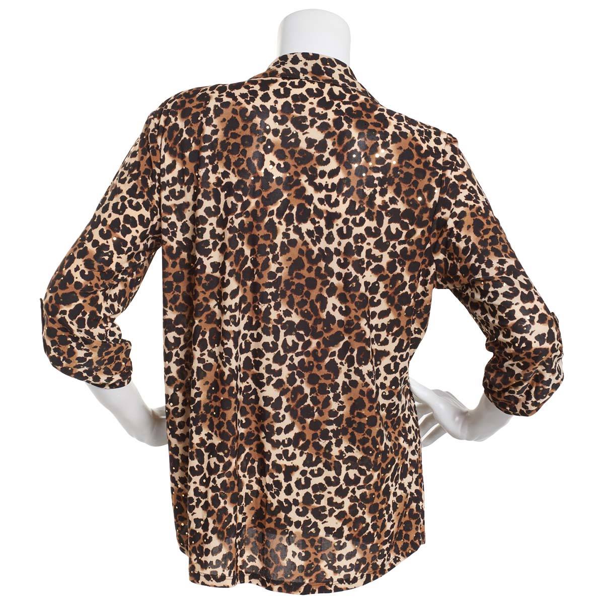 Womens Emily Daniels 3/4 Sleeve Button Down Cheetah Blouse