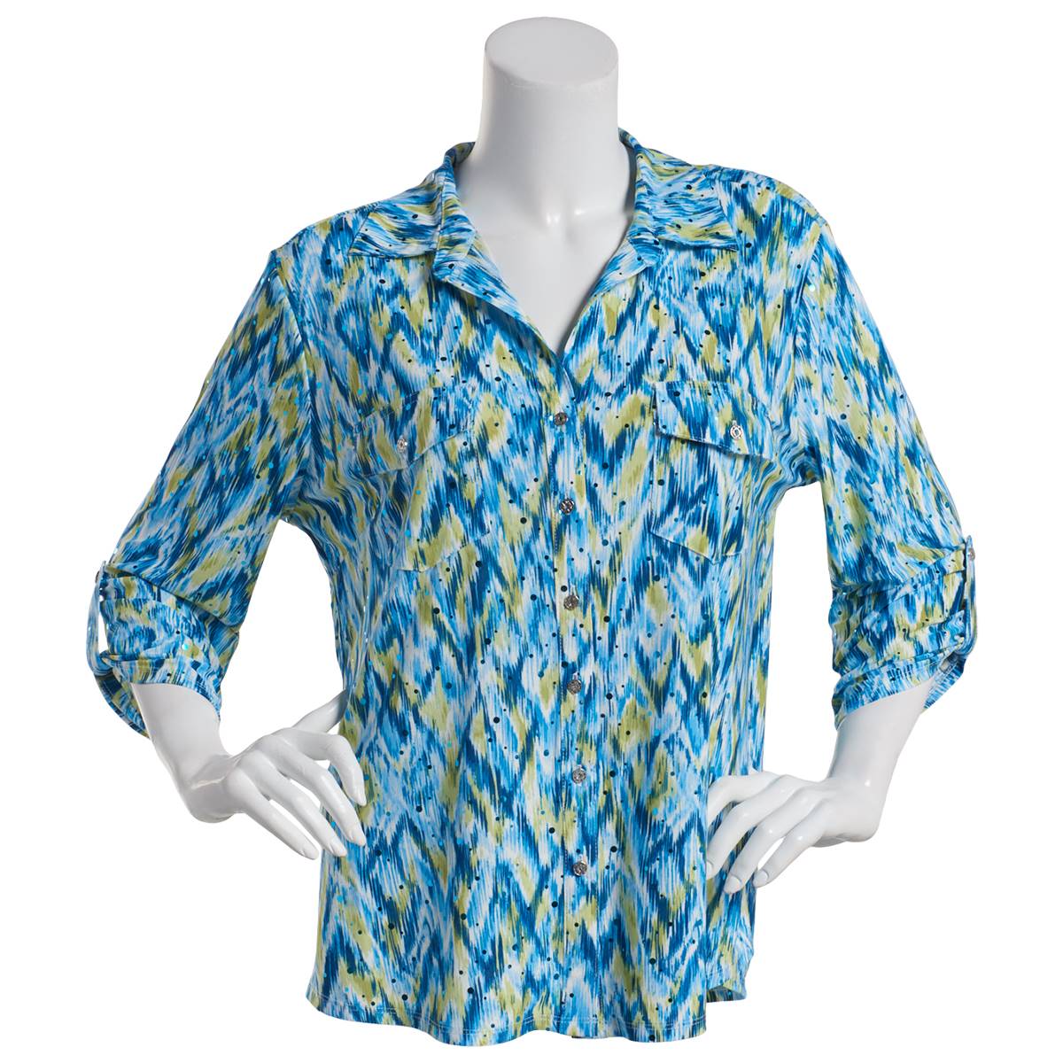 Plus Size Emily Daniels 3/4 Sleeve Disco Dot Abstract Button Down