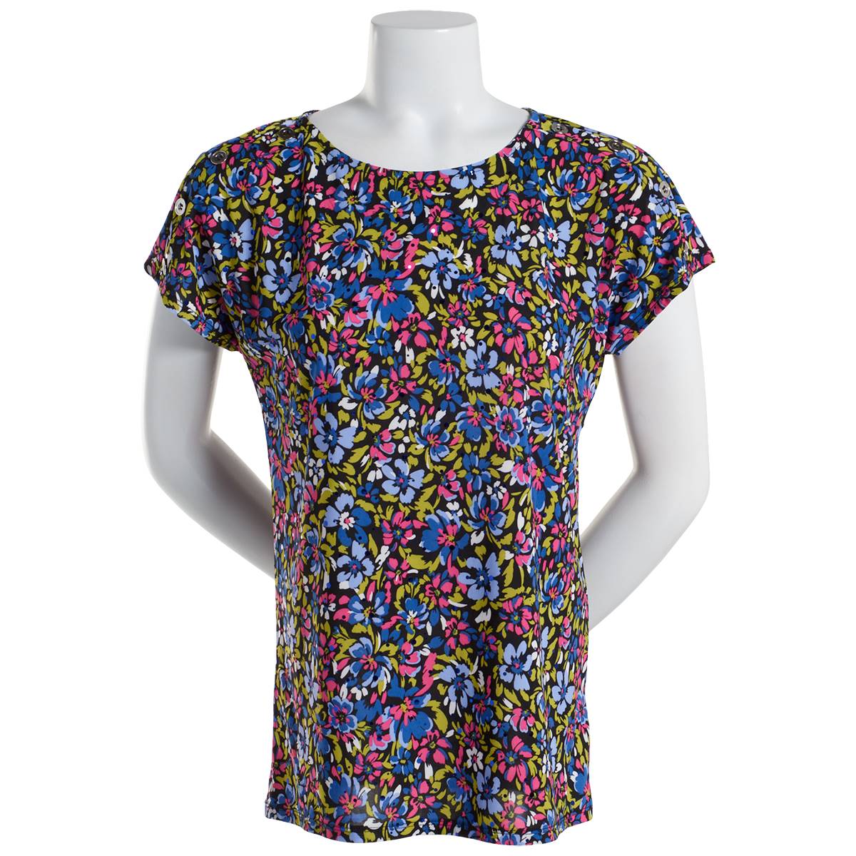 Petite Emily Daniels Short Sleeve Button Shoulder Disco Blouse