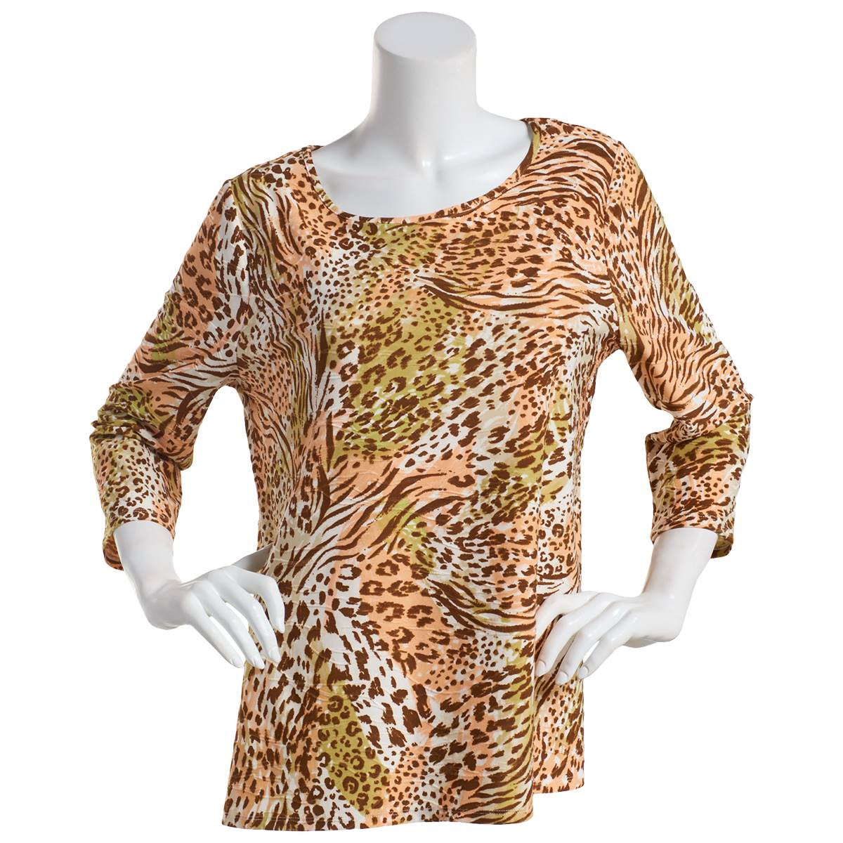 Womens Emily Daniels 3/4 Sleeve Leopard Brushed Jacquard Tee