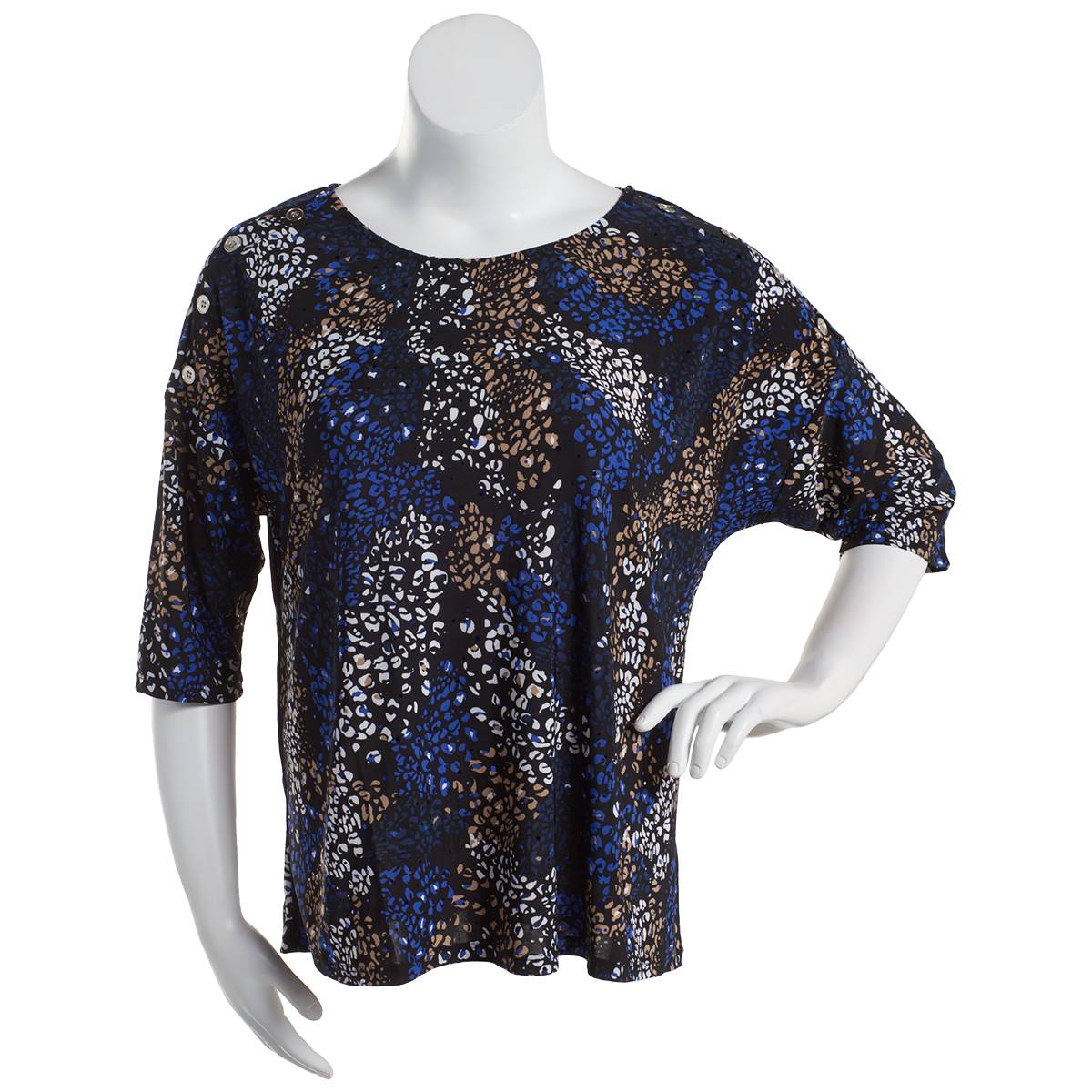 Plus Size Emily Daniels Button Sleeve Abstract Disco Dot Blouse