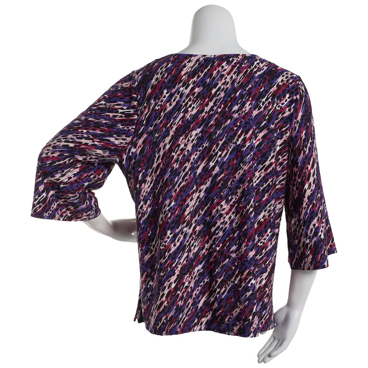 Plus Size Emily Daniels 3/4 Sleeve Abstrac Jacquard V-Neck Blouse