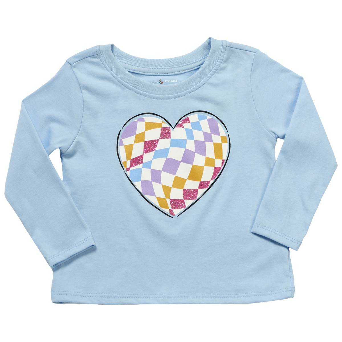 Toddler Girl Tales & Stories Checkered Heart Long Sleeve Tee