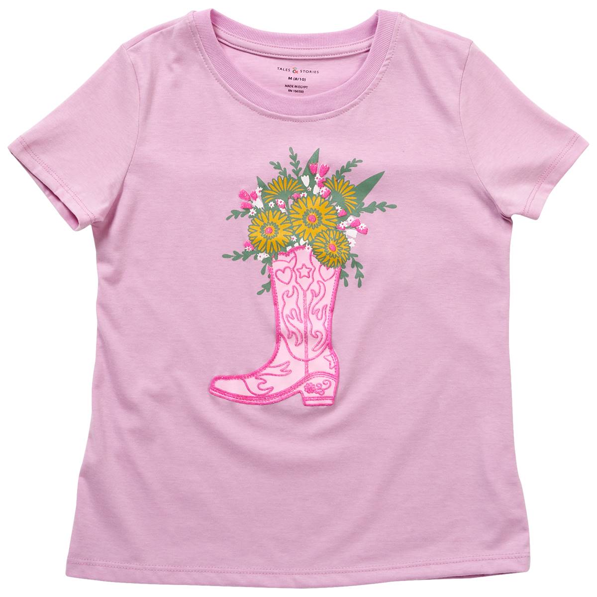 Girls (7-16) Tales & Stories Short Sleeve Cowgirl Boot Screen Tee