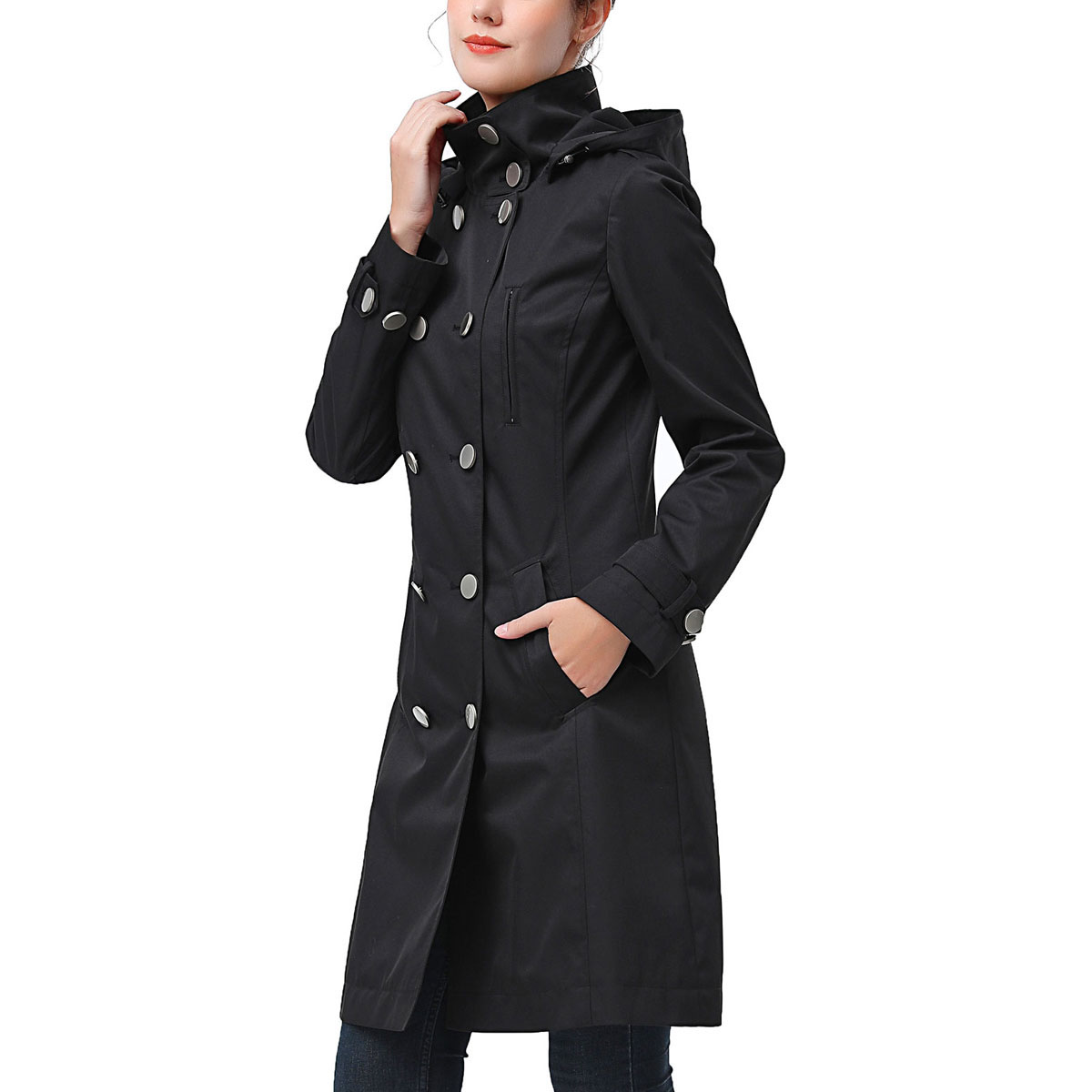 Womens BGSD Waterproof Hooded Button Closure Trench Coat