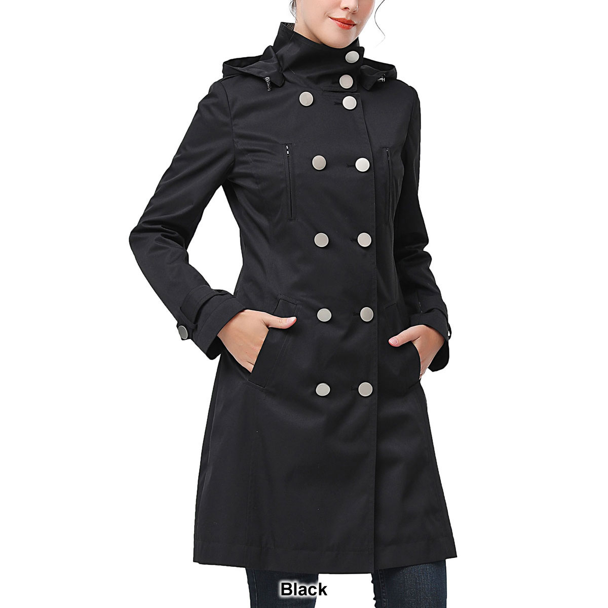 Womens BGSD Waterproof Hooded Button Closure Trench Coat