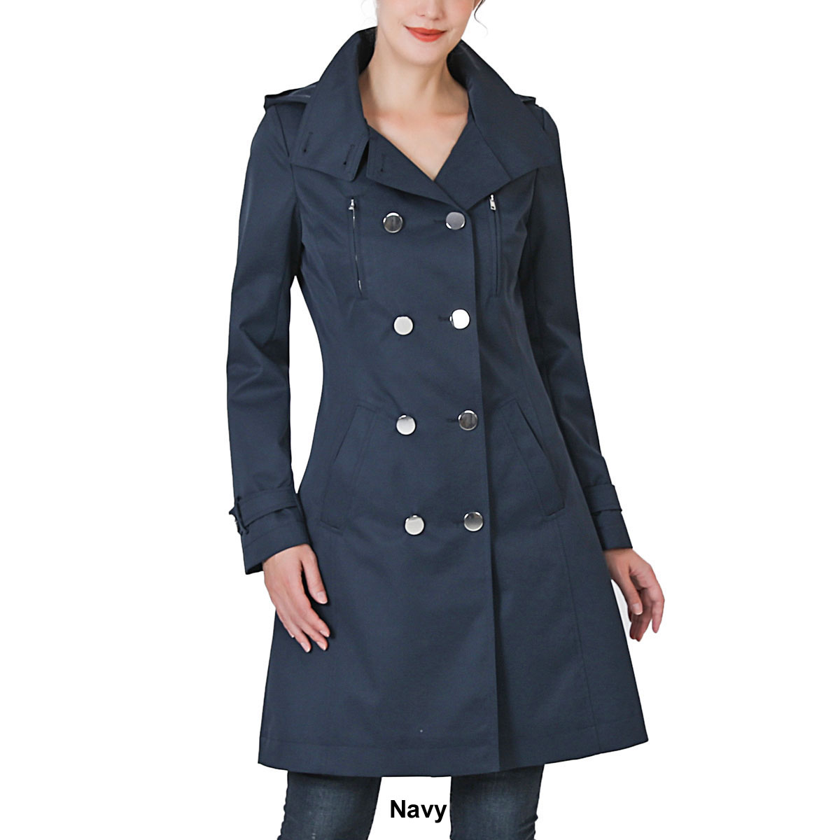 Womens BGSD Waterproof Hooded Button Closure Trench Coat