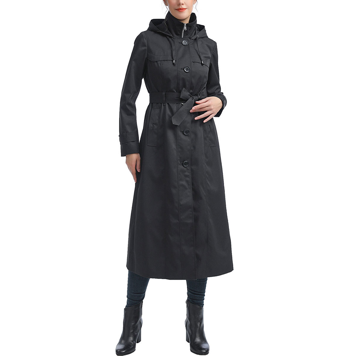 Womens BGSD Waterproof Hooded Long Rain Coat