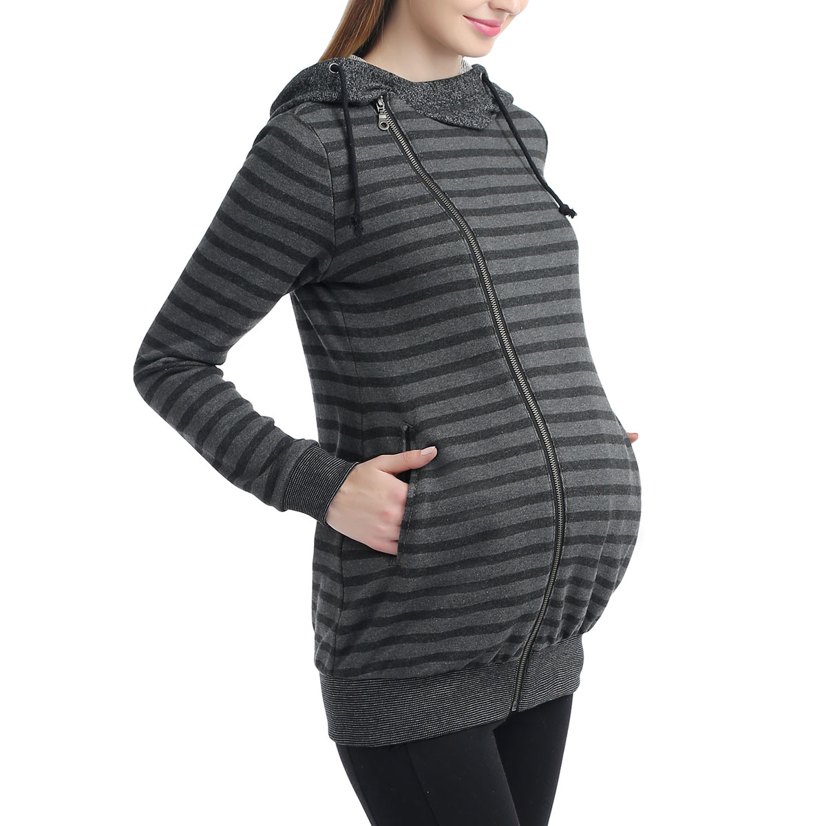 Womens Glow & Grow(R) Striped Maternity Hooded Jacket