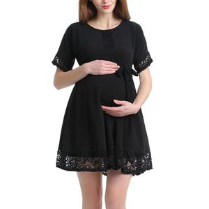 Womens Glow & Grow(R) Belted Lace Trim Maternity Dress