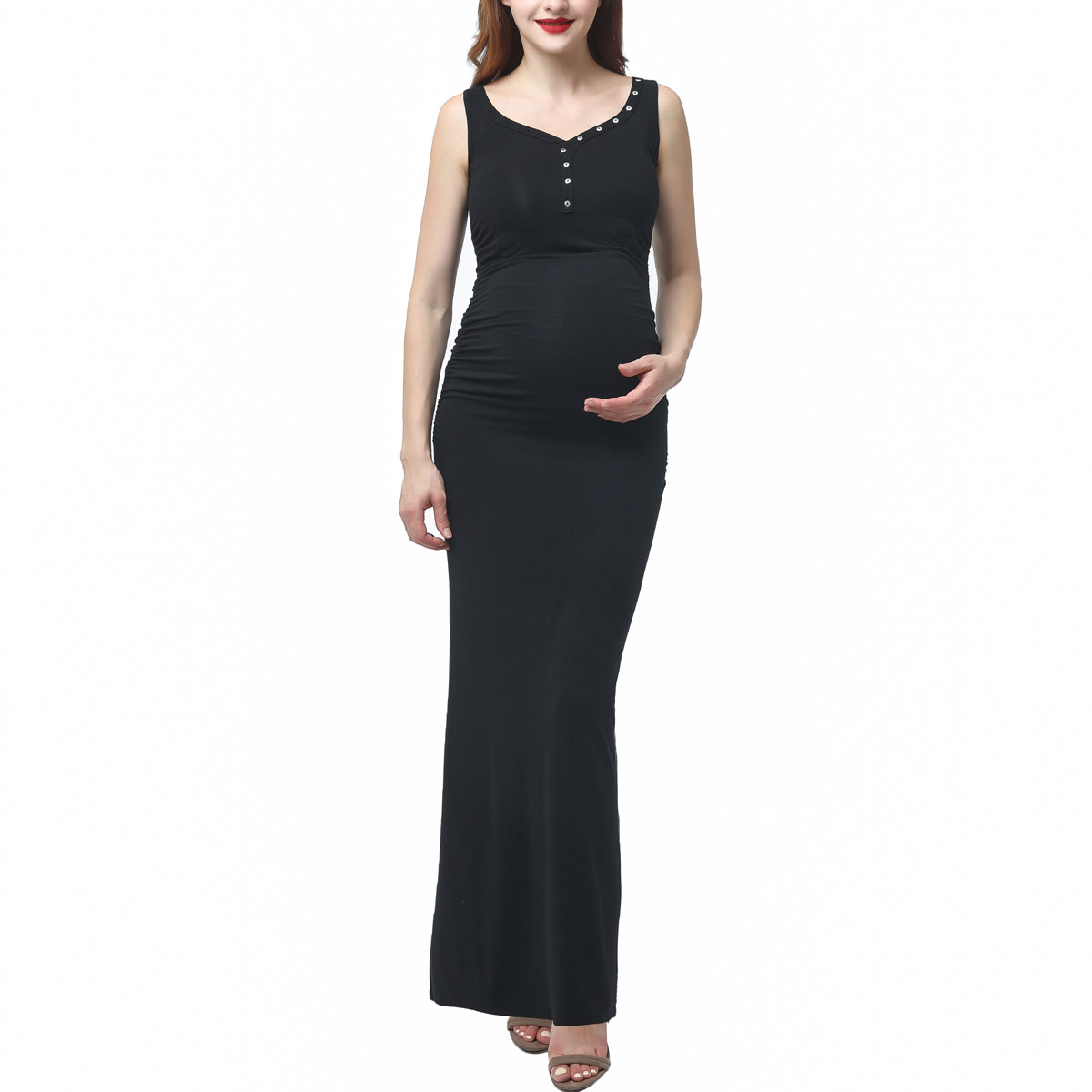 Womens Glow & Grow(R) Button Accent Maternity Maxi Dress