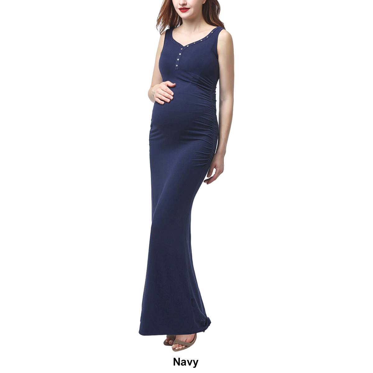 Womens Glow & Grow(R) Button Accent Maternity Maxi Dress