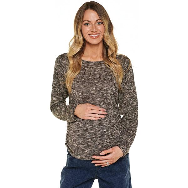 Womens Times Two Maternity Marled Long Sleeve Hacci Blouse alternate view