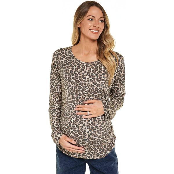 Womens Times Two Maternity Long Sleeve Leopard Side Hacci Tee
