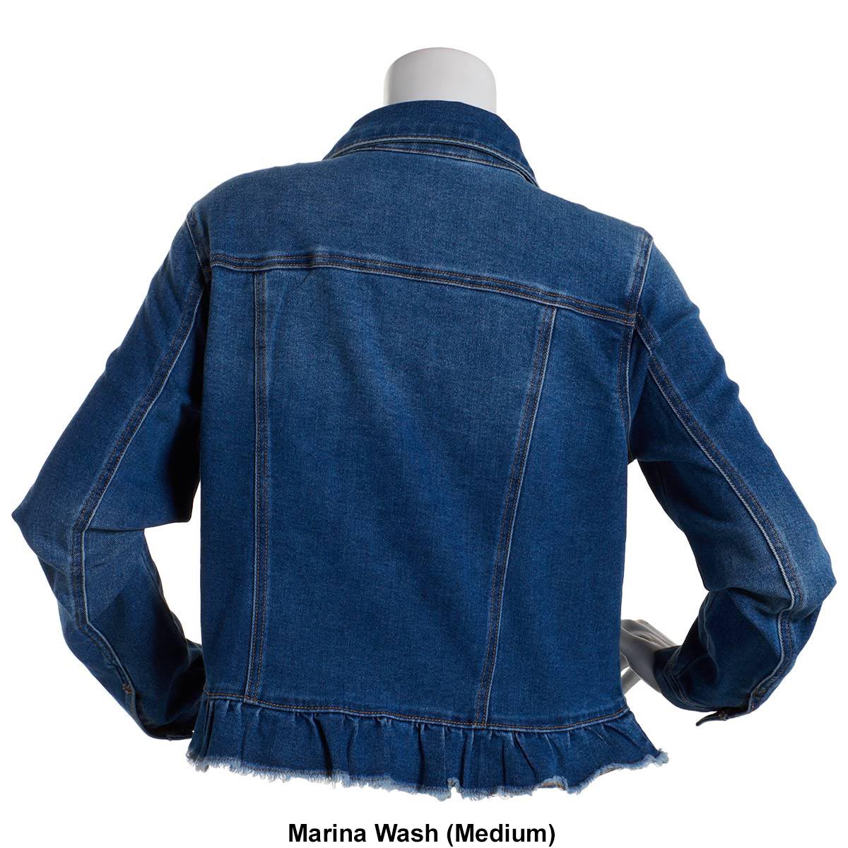 Womens Baccini Denim Peplum Jacket W/Fray Hem