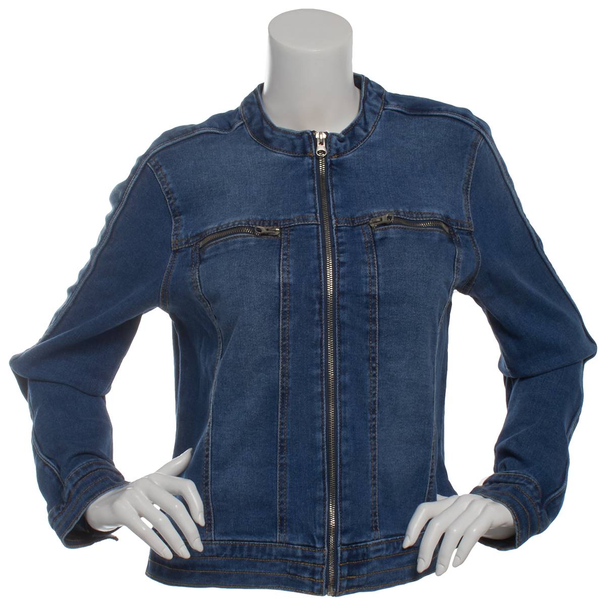 Womens Baccini Center Zip Moto Denim Jacket