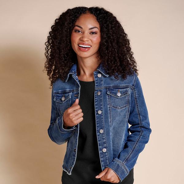 Womens Baccini Fray Hem Trucker Jacket
