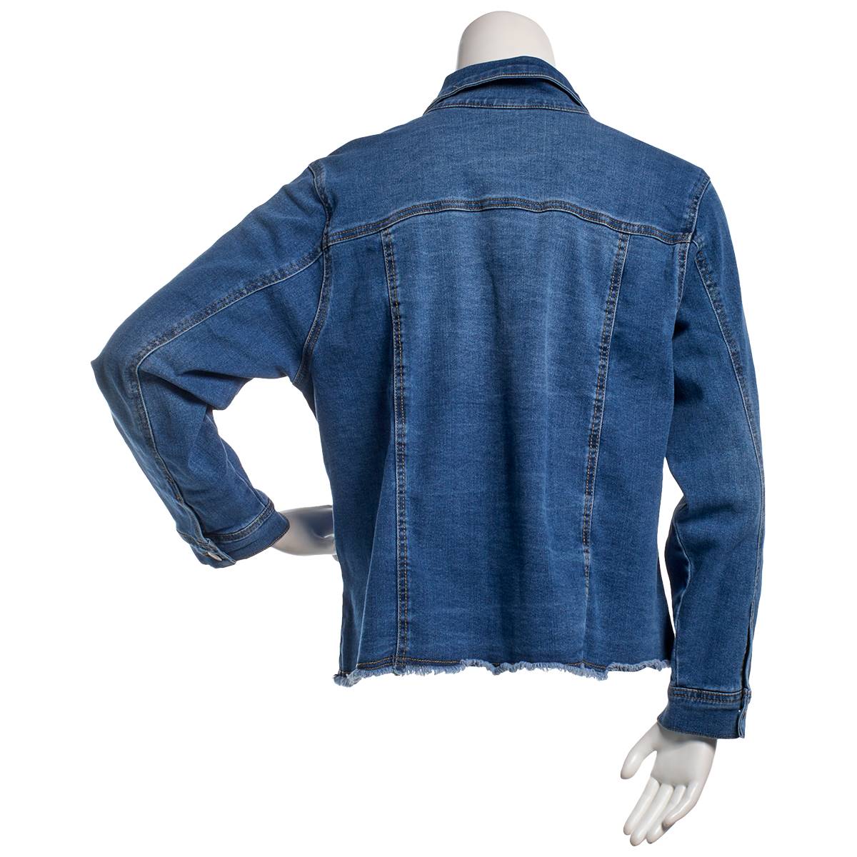 Plus Size Baccini Denim Frayed Hem Trucker Jacket