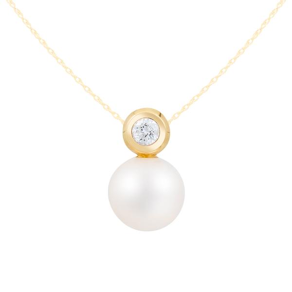 Splendid Pearls 14kt. Gold Pearl Pendant w/ Diamond Bezel