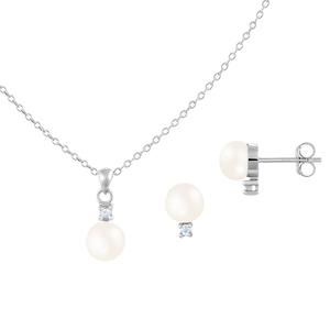 Splendid Pearls Sterling Silver Pearl Necklace & Earrings Set