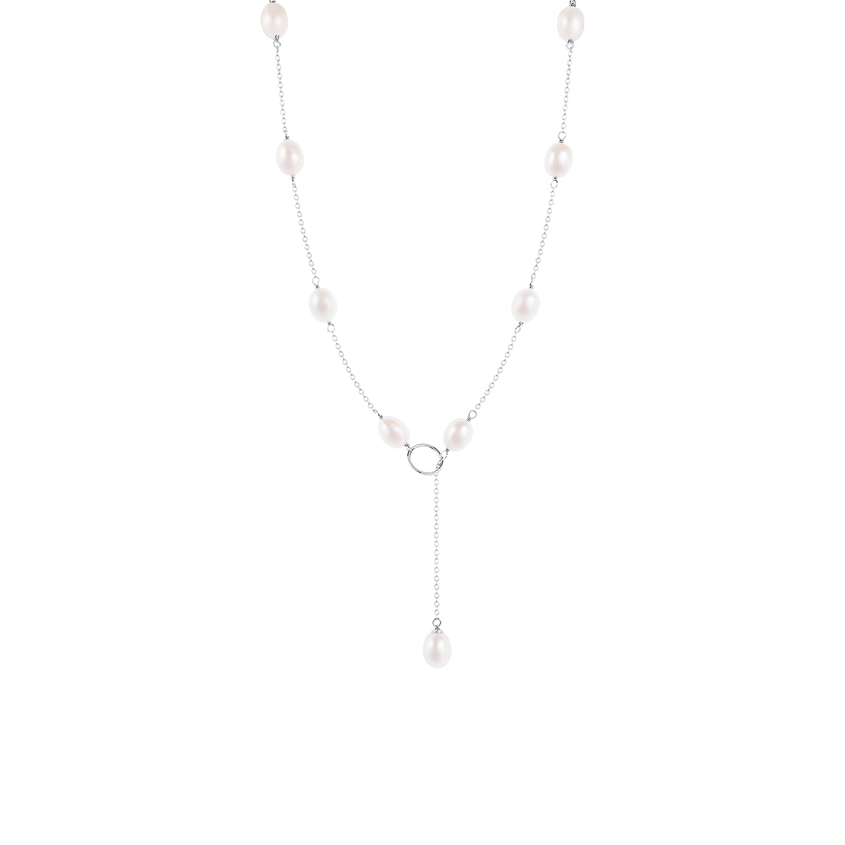 Splendid Pearls Sterling Silver Lariat Pearl Necklace