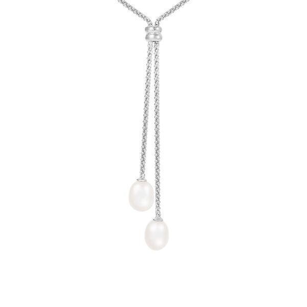 Splendid Pearls Sterling Silver Double Pearl Pendant Necklace