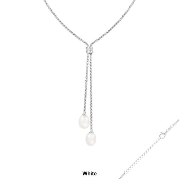 Splendid Pearls Sterling Silver Double Pearl Pendant Necklace alternate view