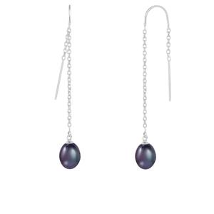 Splendid Pearls Sterling Silver Blue Pearl Threader Earrings