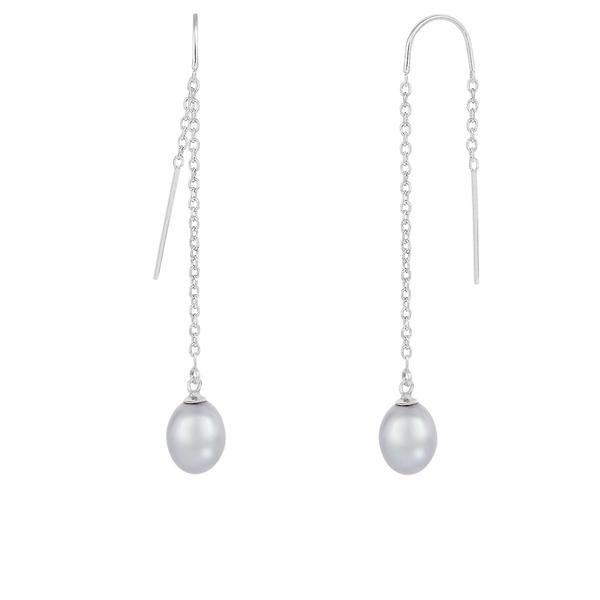Splendid Pearls Sterling Silver Grey Pearl Threader Earrings
