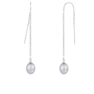 Splendid Pearls Sterling Silver Grey Pearl Threader Earrings