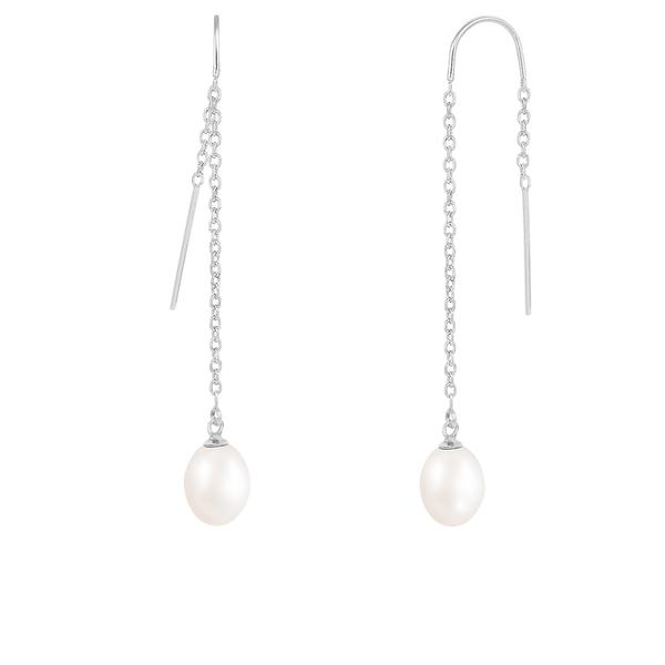 Splendid Pearls Sterling Silver White Pearl Threader Earrings