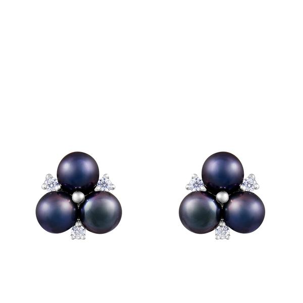 Splendid Pearls Black Cluster Pearl Sterling Silver Earrings alternate view