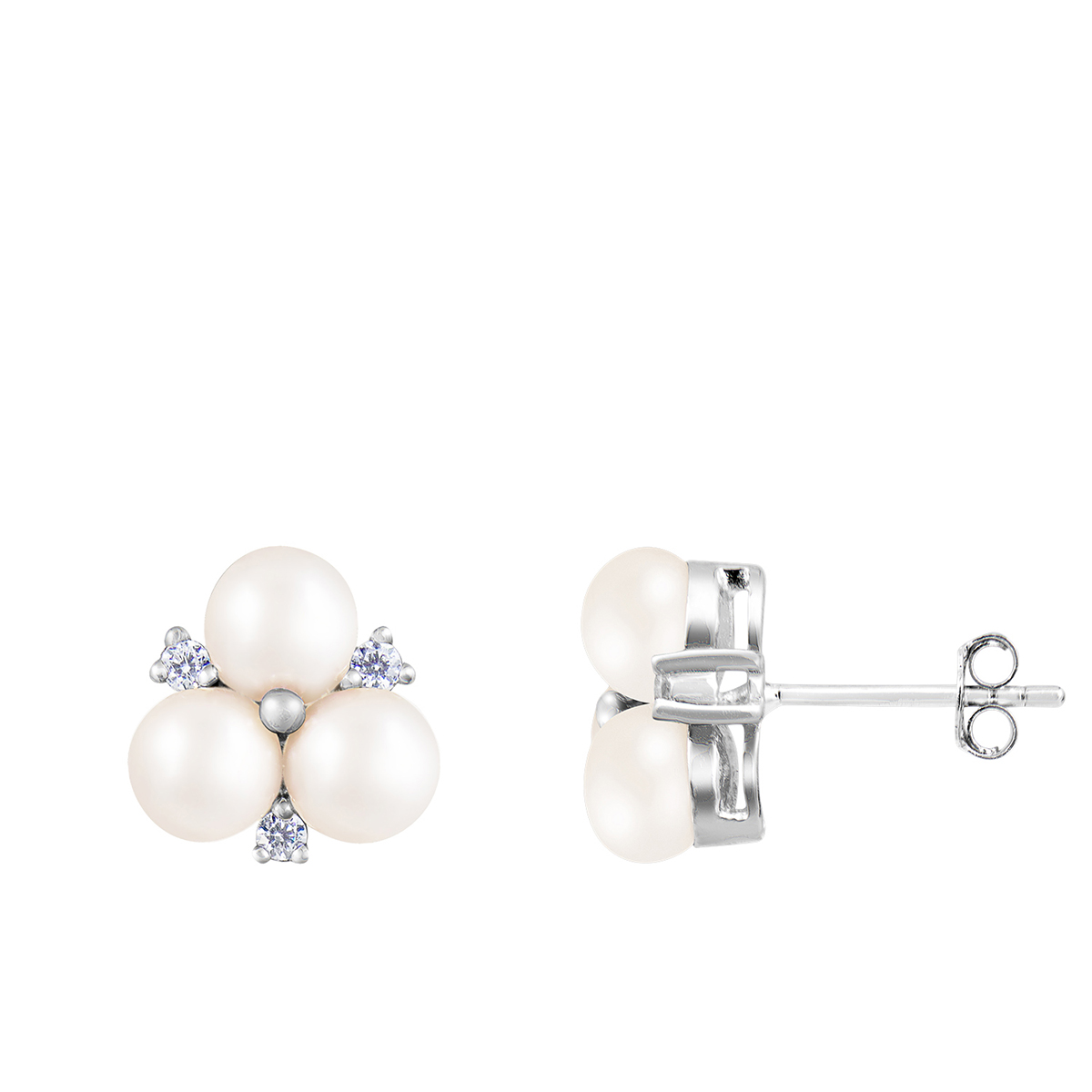 Splendid Pearls White Cluster Pearl Sterling Silver Earrings