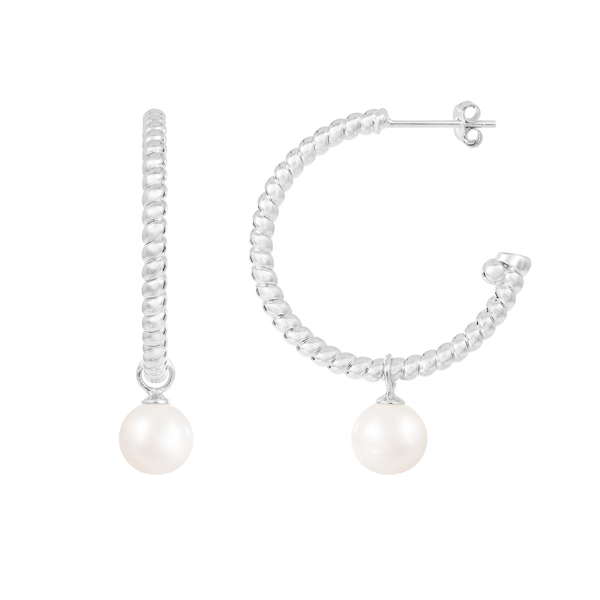 Splendid Pearls Sterling Silver Hoop-Shaped Pearl Earrings