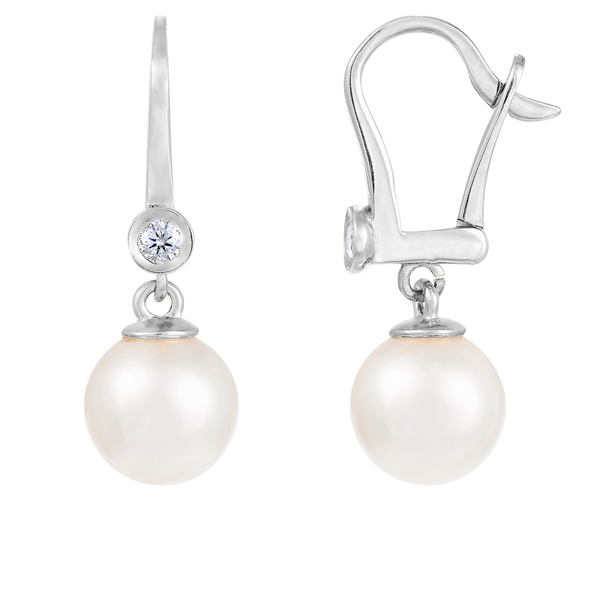 Splendid Pearls 14kt. White Gold Akoya Pearl Earrings W/ Diamond