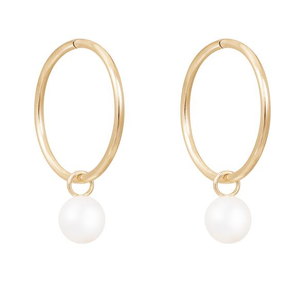 Splendid Pearls 14kt. Gold Pearl 14mm Hoops Earrings alternate view