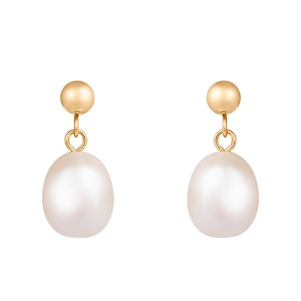 Splendid Pearls 14kt. Gold Dangling Drop-Shaped Pearl Earrings alternate view