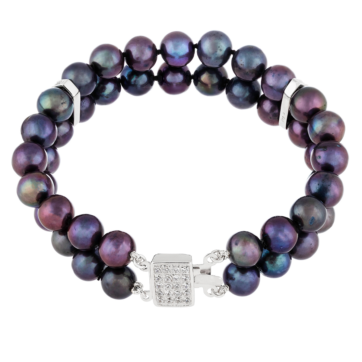 Splendid Pearls Sterling Silver Double Row Pearl Bracelet