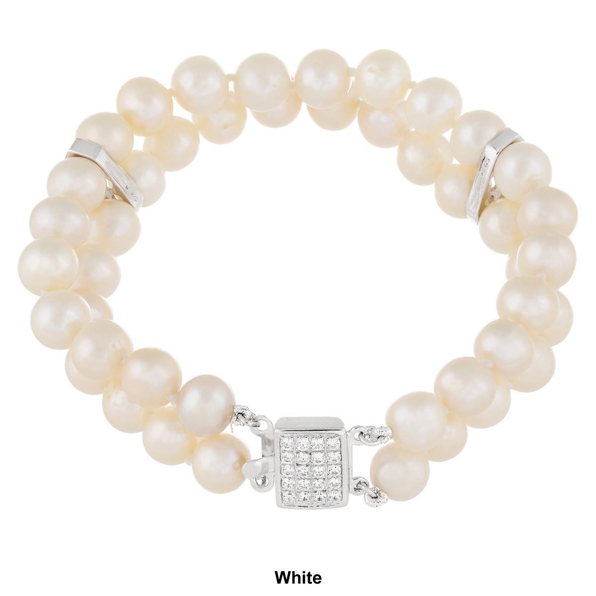 Splendid Pearls Sterling Silver Double Row Pearl Bracelet