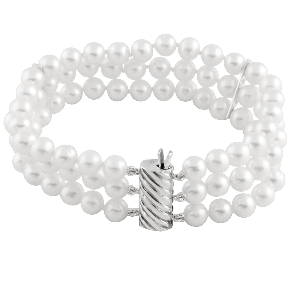 Splendid Pearls Sterling Silver Triple Row Pearl Bracelet